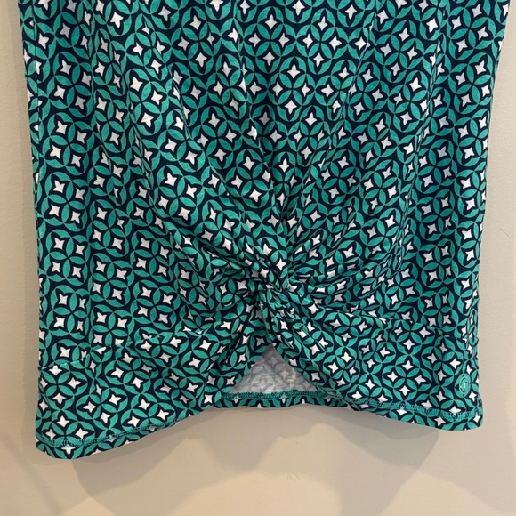 Talbots Teal Diamond Pattern Short Sleeve Top - Picture 3 of 5